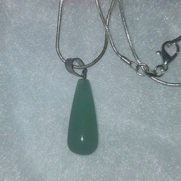 Natural Jade Drop Sterling Silver 16” Necklace - Picture 3 of 4